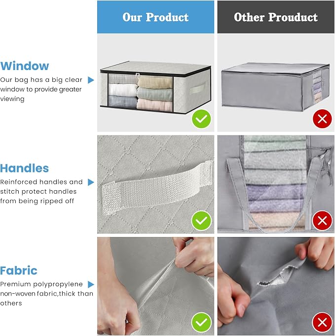 HomeHacks Storage 3-Pack Clothes Organizer Storage Bags Foldable Storage Box - Image 5
