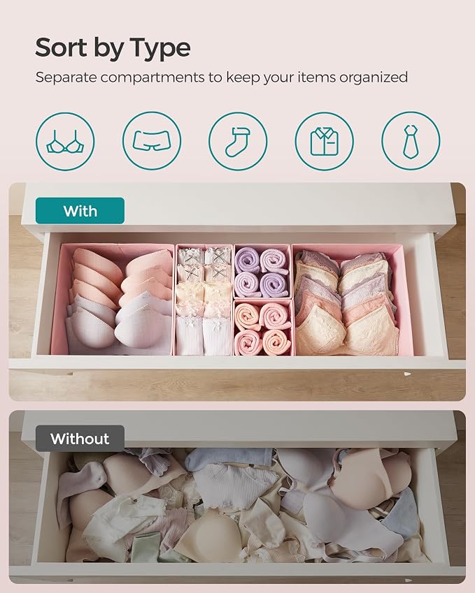 SONGMICS Drawer Organizers, Dresser Divider Organizers, Foldable Fabric Storage - Image 3