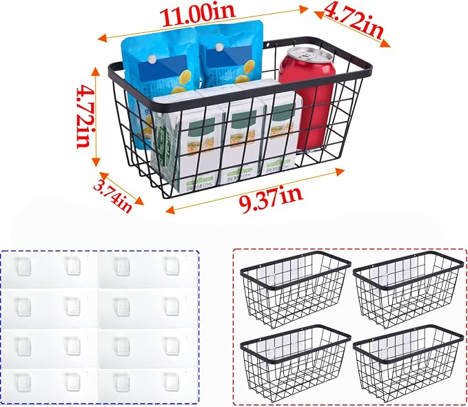 4 set Hanging Wall Basket Organizer, Over the Cabinet Door Wire Baskets - Image 2