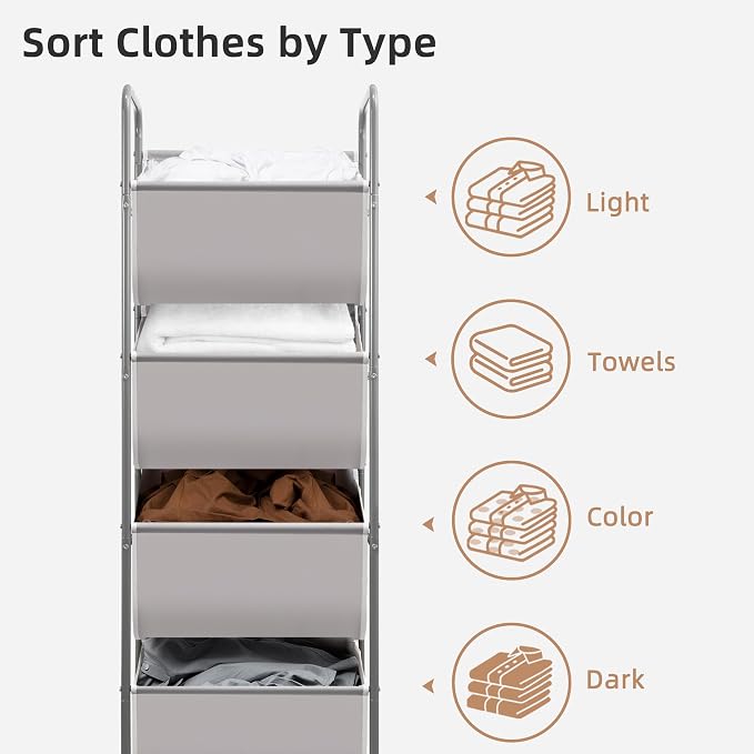 STORAGE MANIAC Vertical Rolling Laundry Hamper, 4 Section Laundry Sorter - Image 5