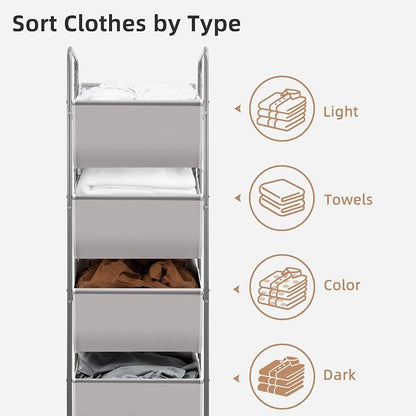 STORAGE MANIAC Vertical Rolling Laundry Hamper, 4 Section Laundry Sorter - Image 5