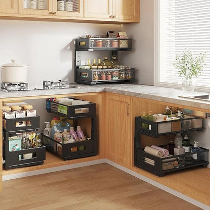Under Sink Organizer, 2-Tier Dual Pull Out Cabinet Organizer Drawers - Image 6