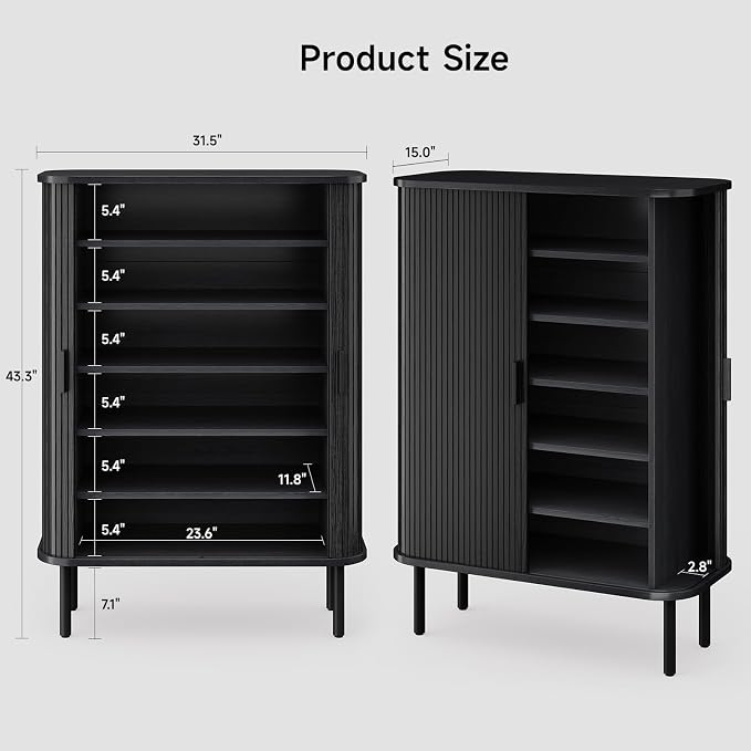 6-Tier Shoe Cabinet with Sliding Door, Wooden Shoe Storage Cabinet with - Image 2