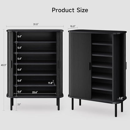 6-Tier Shoe Cabinet with Sliding Door, Wooden Shoe Storage Cabinet with - Image 2