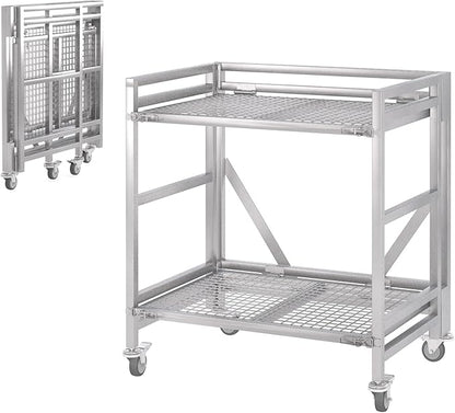 2 Shelf Rolling Cart with Wheels, 660lbs Capacity Collapsible Steel Rolling by ChincoStar
