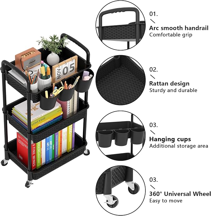 MOYIPIN 3-Tier Plastic Rolling Utility Cart - Image 6