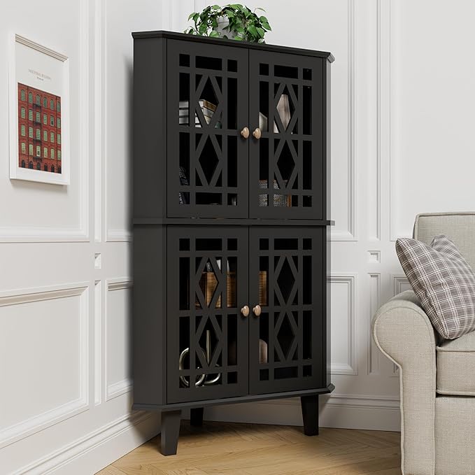 Scurrty Tall Corner Shelf Stand, Large Shelf Corner Table Sideboard Cabinet - Image 3
