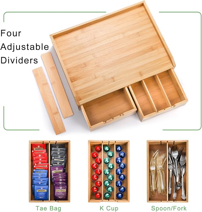 SOUJOY Bamboo Drawer Organizer for Coffee Pod, K Cup Organizer for Counter - Image 6