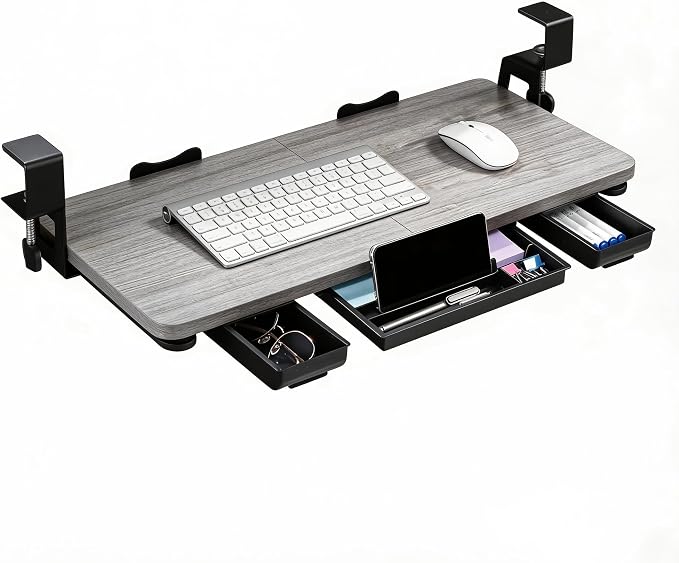 Keyboard Tray Under Desk with Drawer, 26.77" X 11.81" Keyboard Tray Large Size by TECLUCK