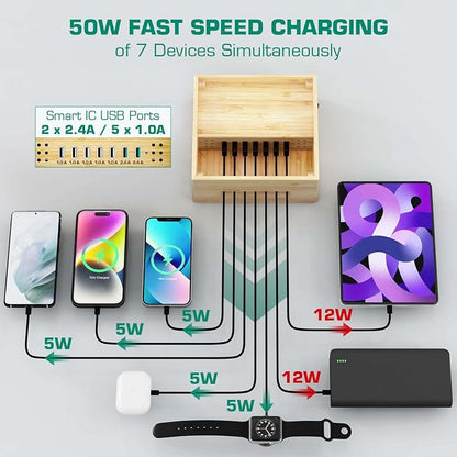 Darfoo Bamboo Charging Station for Multiple Devices - Image 4