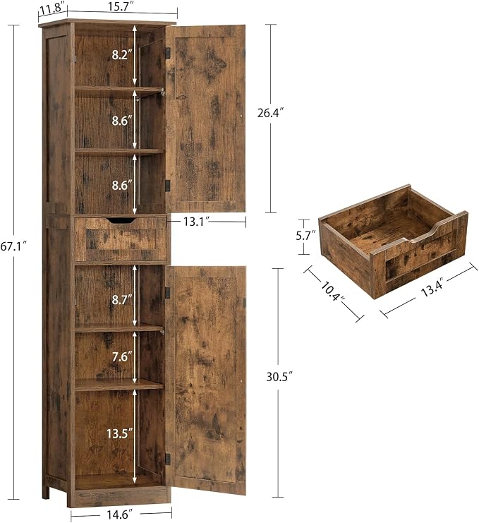 Iwell 67" Tall Storage Cabinet, Bathroom Cabinet - Image 3