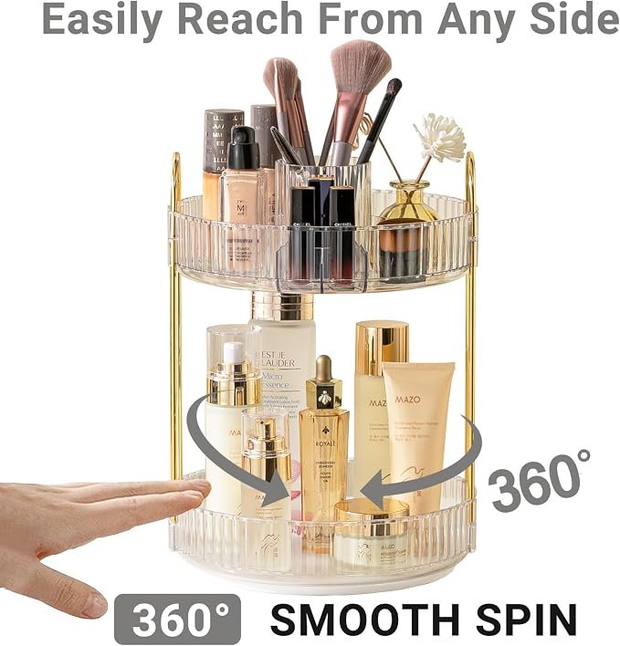 360 Rotating Makeup Organizer, 2 Tier Large Capacity Make Up Organizers and - Image 3