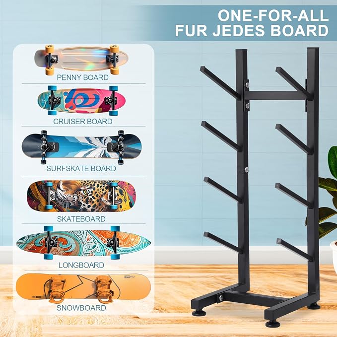 BiJun Skateboard Racks Floor Stand, 4-Layer Skateboard Holder, Snowboard - Image 2