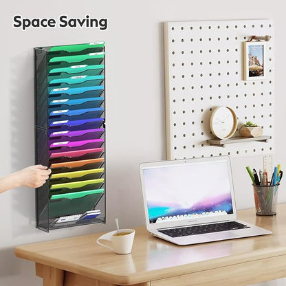 samstar 16 Tier Wall File Organizer Hanging Wall File Holder Wall Mount Paper - Image 5