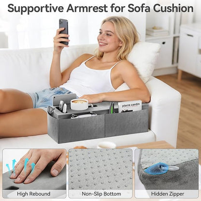 Couch Armrest Caddy with Cup Holder, Portable Sofa Armrest Pillow Drink Holder - Image 3