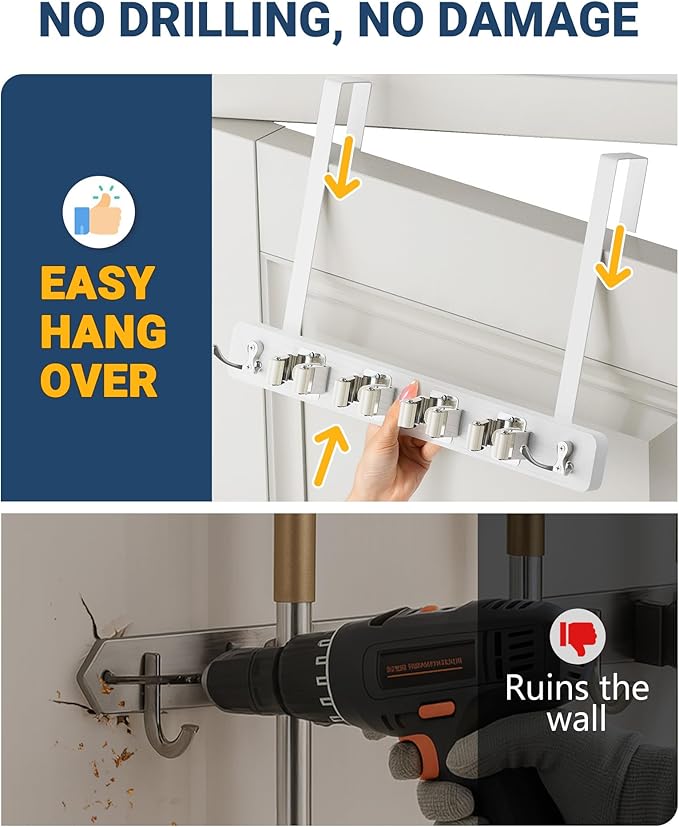 Lorbro Broom Holder Door Mount, Over the Door Broom and Mop Holder - Image 2
