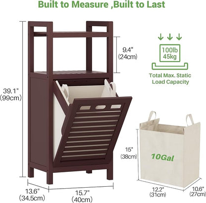 Homykic Tilt Out Laundry Hamper Cabinet, 10 Gal Bamboo Laundry Cabinet - Image 7