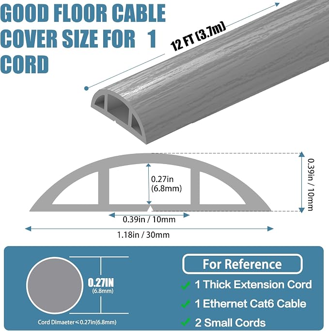 Floor Cord Covers for Wires 12FT Cable Hider Wire Cover Self Adhesive Cord - Image 2