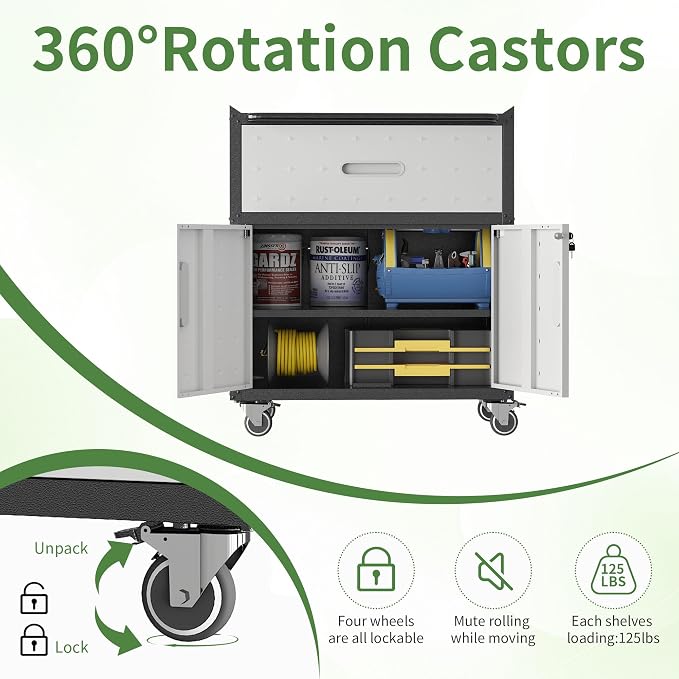 Rolling Tool Cabinet with Wheels, Tool Cabinets with 2 Door and 1 Drawer - Image 5