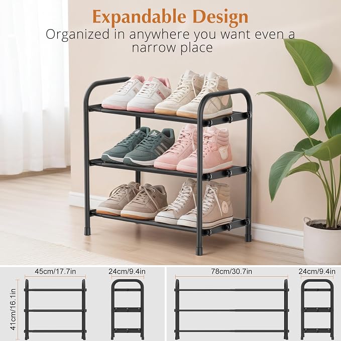 INSMART 3-Tier Expandable Shoe Rack, Stackable and Adjustable Shoes Organizer - Image 3