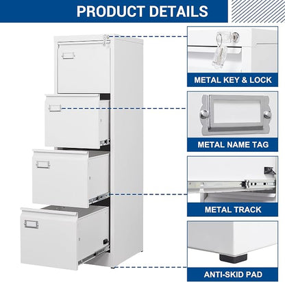 File Cabinets - 4 Drawers Vertical 17.8" Deep Lockable Filing Cabinet - White - Image 9