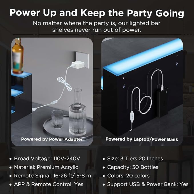 Dethan 4 Tier 16 Inch LED Lighted Liquor Bottle Display Shelf - Image 5