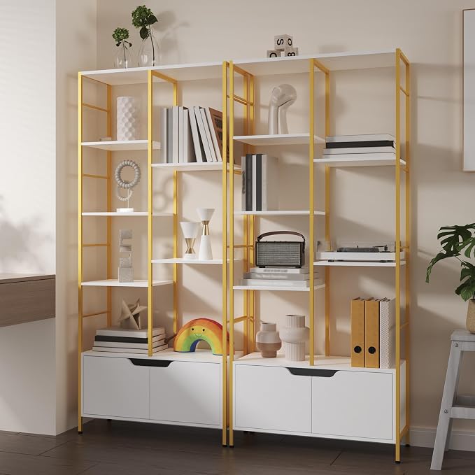 Bookshelf with Doors, 6-Tier Shelf with Storage Cabinet, Industrial Retro - Image 5