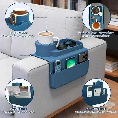 Silicone Couch Caddy Cup Holder Tray, 3-Side Sofa Armrest Organizer - Image 2