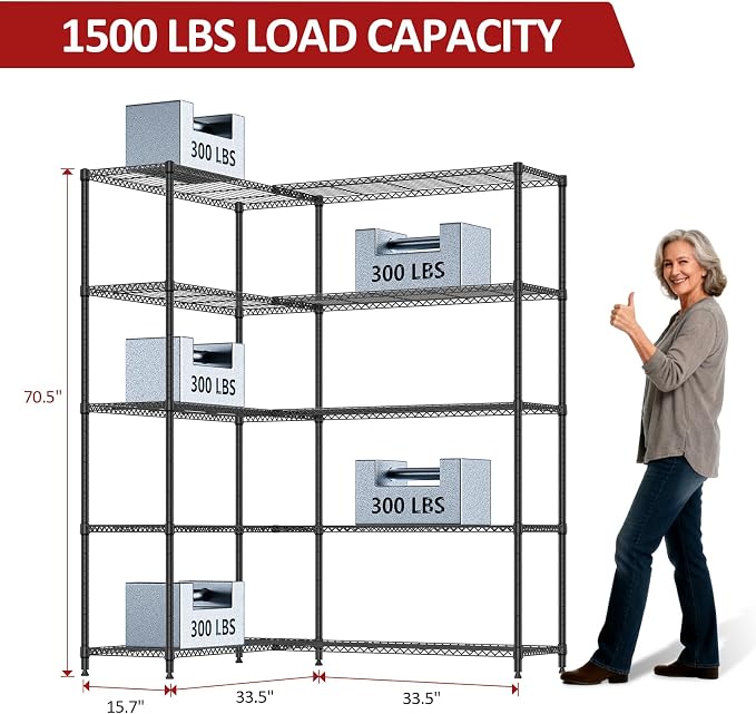 IZEUK Linked Storage Racks, DIY Adjustable Heavy Duty Metal Shelving Unit - Image 3