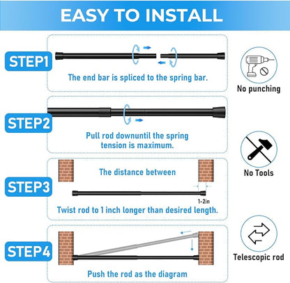 4 Pack Spring Loaded Tension Rod 27-38" Adjustable Curtain Rods No Drill - Image 8