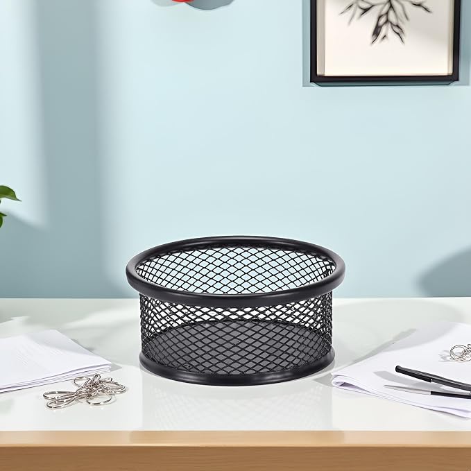 1Pc Black Metal Paper Clip Holder Mesh Paperclip Bowl Binder Clip Dispenser - Image 9