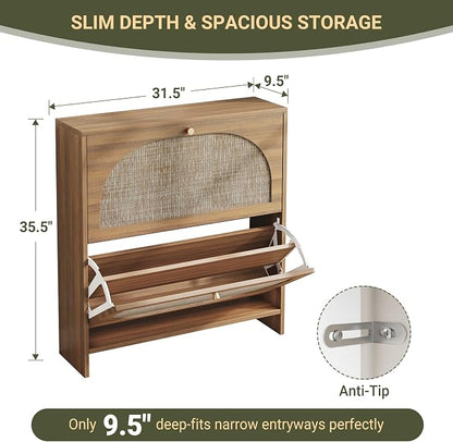 Nicetree Freestanding Ultra Slim Arched Rattan Accent Shoe Storage Cabinet - Image 2