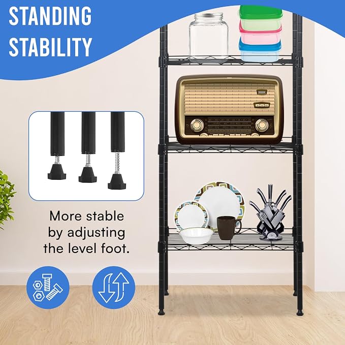 PayLessHere | 6-Tier Wire Shelf | 17"x12"x64" | Black | Adjustable Racks | - Image 4