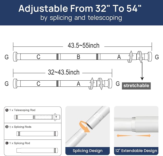 ENJOYBASICS 2 Pack Tension Curtain Rod, 32-54" Adjustable, No Tools, - Image 3