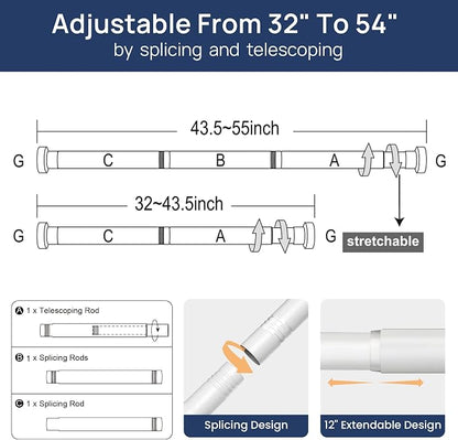 ENJOYBASICS 2 Pack Tension Curtain Rod, 32-54" Adjustable, No Tools, - Image 3
