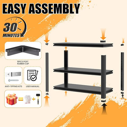 Heavy Duty Garage Shelving, Metal Storage Shelves, 3 Tier Adjustable Storage - Image 6