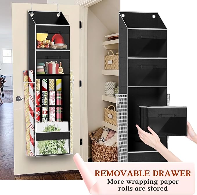 Black Over Door Wrapping Paper Organizer Storage - Image 4