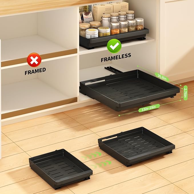 DOMNIU Pull Out Cabinet Organizers Expandable, 20.8" Depth, 2 Pack | Plastic - Image 3