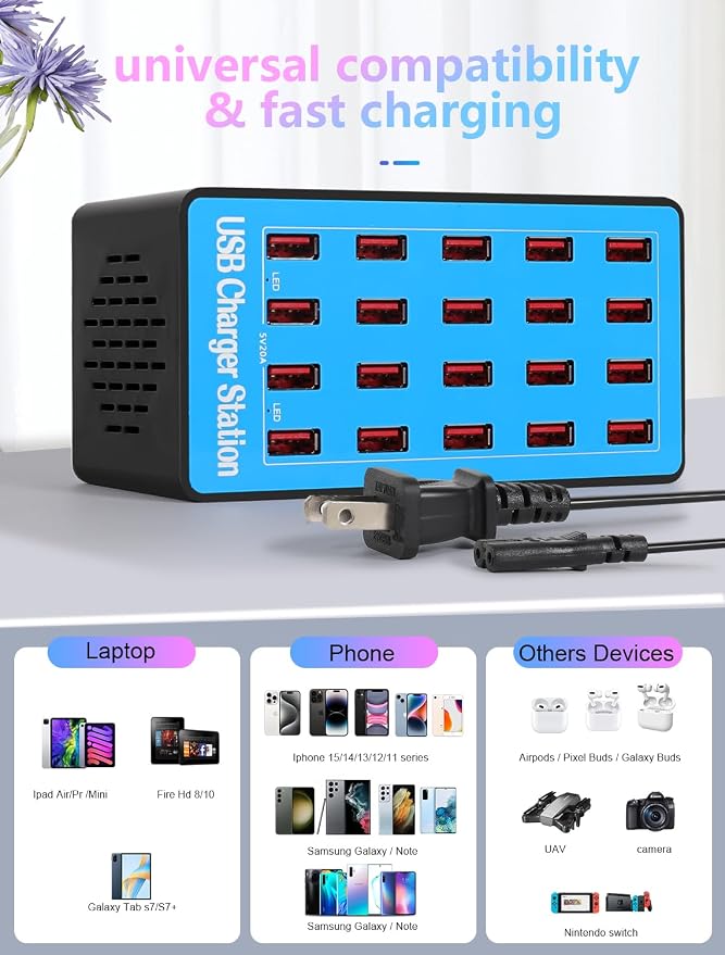 USB Charging Station, 100W 20-Port Multi Smart Safety Fast Charger Station - Image 4