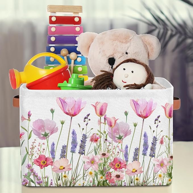 Pardick Basket Storage Bins Flower Floral Pink Rectangle Cube Basket Box Kids - Image 3