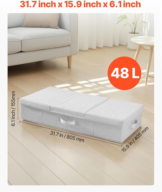 VEVOR Under Bed Storage with Lids, 31.7 x 15.9 x 6.1 Inch, 48L Large Underbed - Image 3