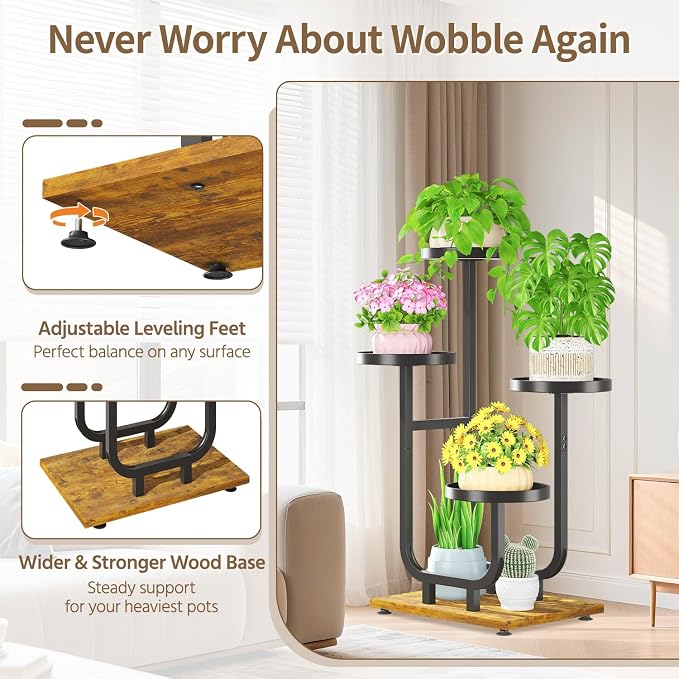 LASZOLA Black 4 Tier Tall Metal Plant Stand Indoor, Large Heavy Duty Planter - Image 4