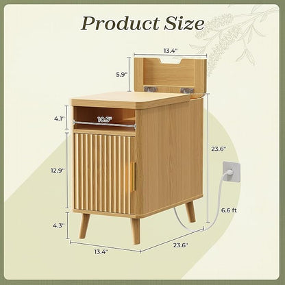 Huuger Narrow End Table with Charging Station, USB-C Port, Fluted Nightstand - Image 3