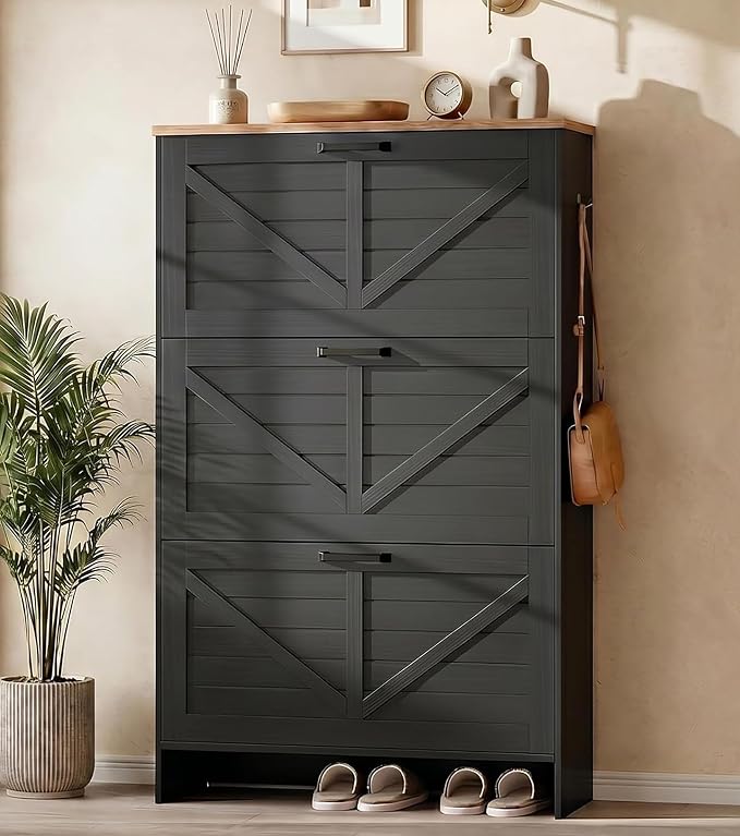 Nicetree Shoe Storage Cabinet for Entryway, 9.1" Ultra Slim 3-Drawer Flip Shoe by Nicetree