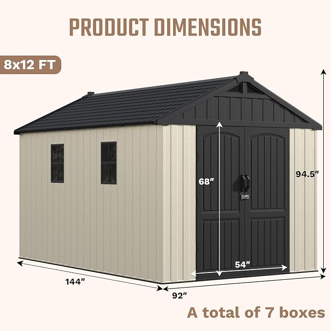 Devoko Resin Storage Shed with Floor, 8 x 12 FT Outdoor Plastic Tool Shed with - Image 2
