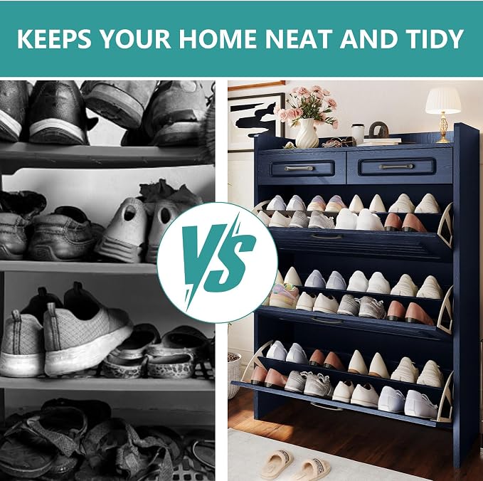 Shoe Cabinet with 3 Large Flip Drawers and 2 Storage Drawers, Narrow Shoe - Image 7