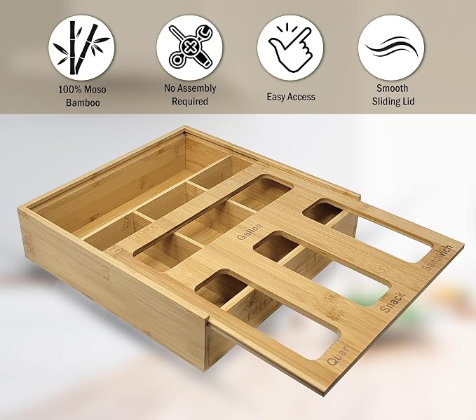 Ziplock Bag Organizer for Drawer – Bamboo Ziploc Bag Holder - Image 5