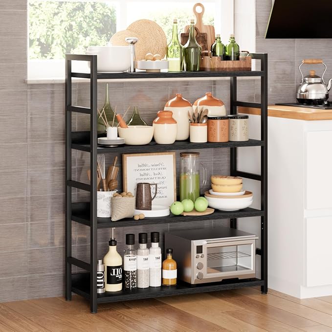 NUMENN Wide Bookshelf, 4 Tier Freestanding Shelving Unit, Falling Prevention - Image 4