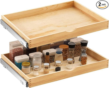 Menkxi 2 Set Pull out Tray Cabinet Organizer Wooden Pull Drawers storage Slide by Menkxi