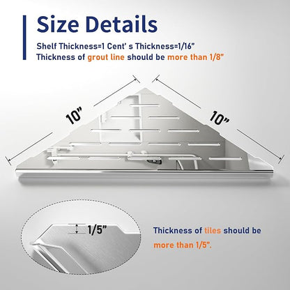 Corner Shower Shelf 10" Polished 304 Stainless Steel Recessed Corner Shelves - Image 5